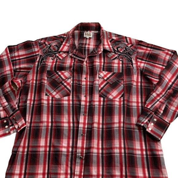 Fly Cattleman | Cowboy Button Up Shirt XXL Western Plaided Shirt Embroidered - Picture 8 of 13